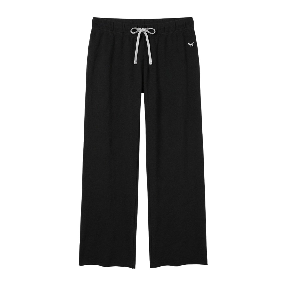 Pink Victoria's Secret Black Wide Leg Fleece Sweatpants Raw Hem Smallโ